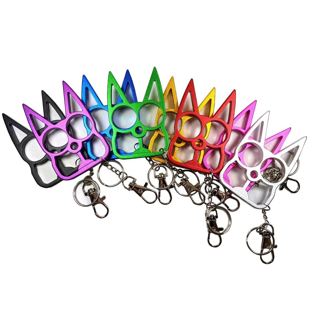 Cat Knuckle Keychain - 8 Pack Multicolor Rainbow Self Defense Rings